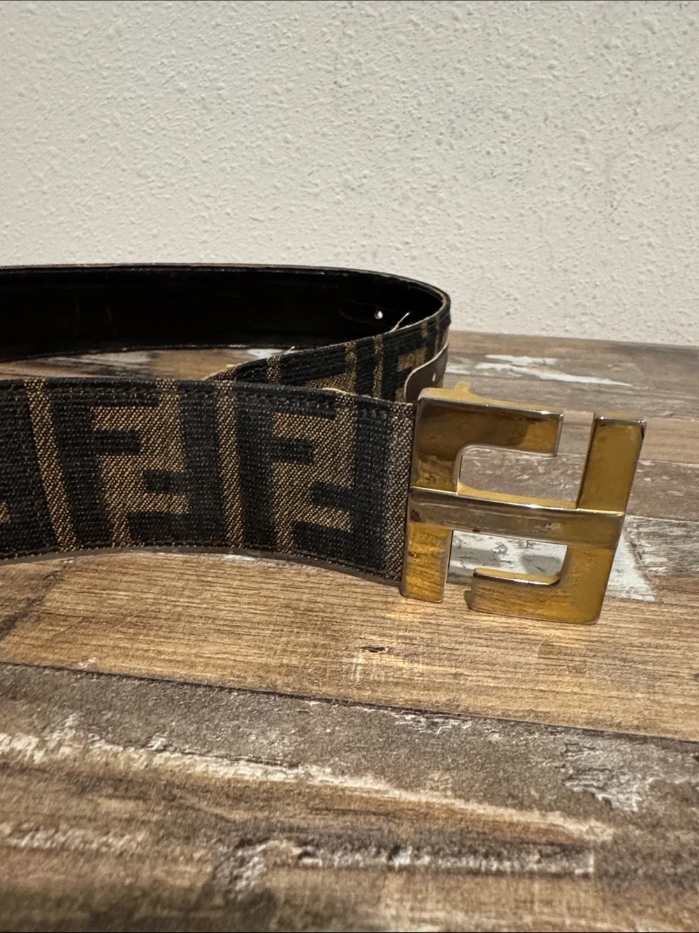 Fendi FF Brown Canvas Belt with Gold Double-F Buckle - XXS - 30in/76cm